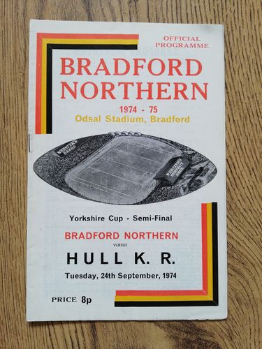 Bradford Northern v Hull KR 1974 Yorkshire Cup Semi-Final Rugby League Programme