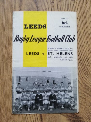 Leeds v St Helens Jan 1971 Rugby League Programme