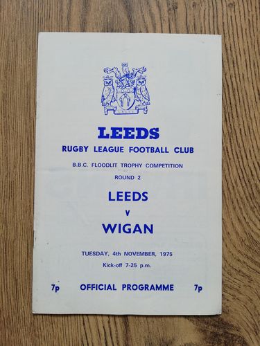 Leeds v Wigan Nov 1975 BBC Floodlit Trophy Rugby League Programme