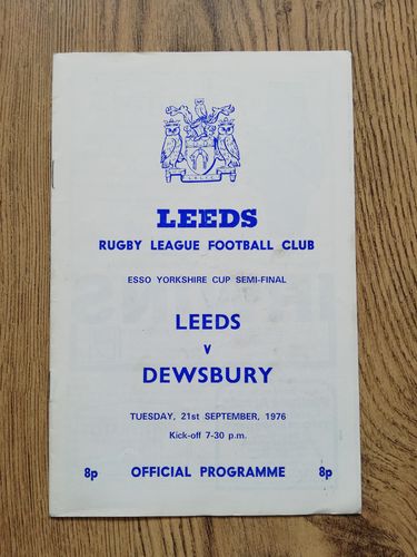Leeds v Dewsbury Sept 1976 Yorkshire Cup Semi-Final Rugby League Programme