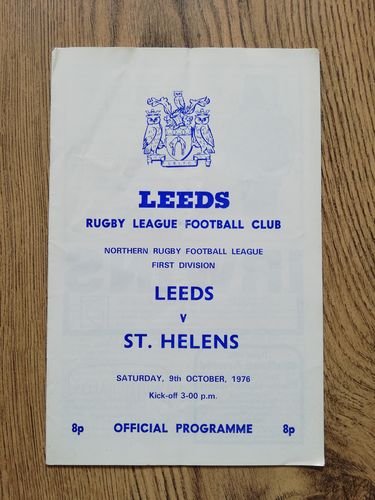 Leeds v St Helens Oct 1976 Rugby League Programme