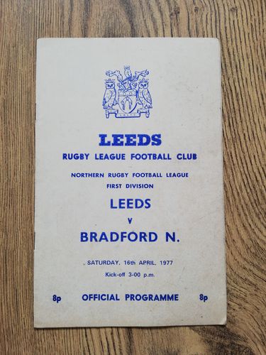 Leeds v Bradford Northern April 1977 Rugby League Programme