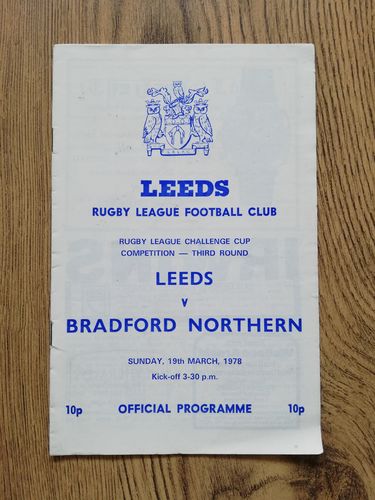 Leeds v Bradford Northern March 1978 Challenge Cup Rugby League Programme