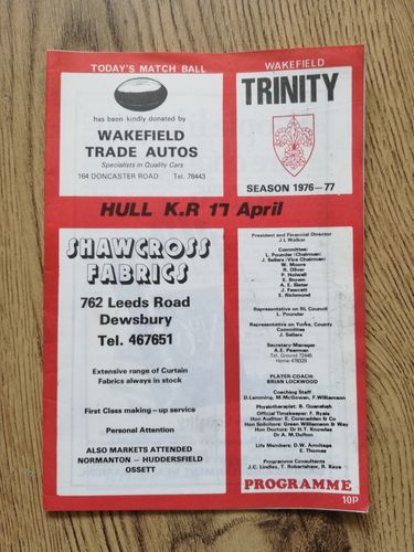 Wakefield Trinity v Hull KR April 1977