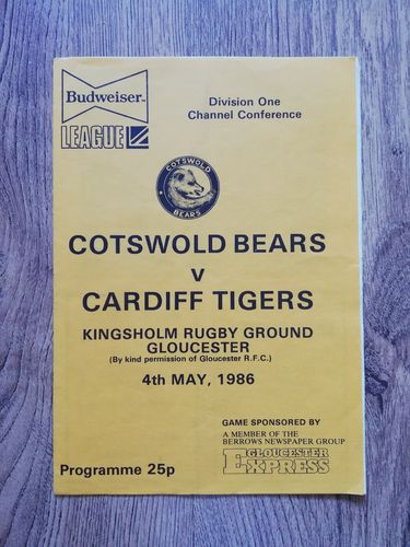 Cotswold Bears v Cardiff Tigers May 1986 American Football Programme