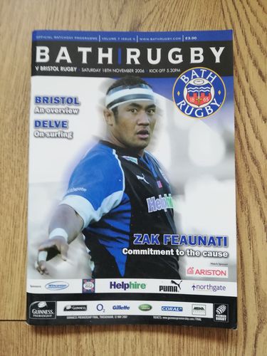 Bath v Bristol Nov 2006 Rugby Programme