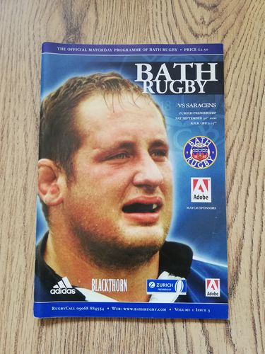 Bath v Saracens Sept 2000 Rugby Programme