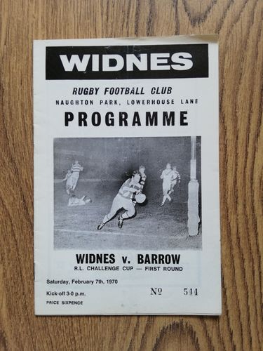 Widnes v Barrow Feb 1970 Challenge Cup Rugby League Programme