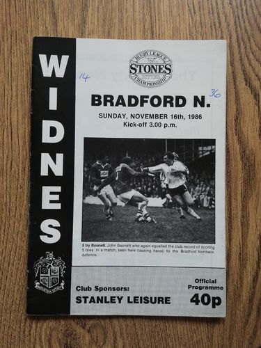 Widnes v Bradford Northern Nov 1986