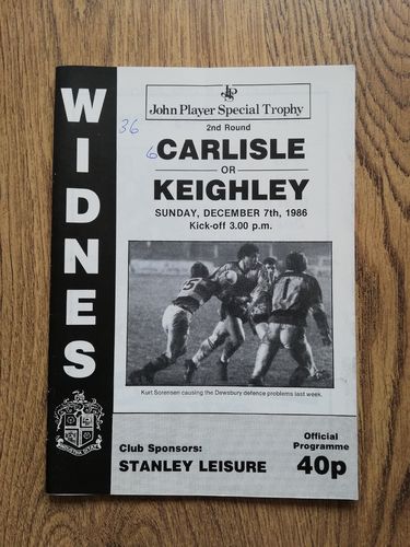 Widnes v Carlisle Dec 1986 John Player Special Trophy Rugby League Programme