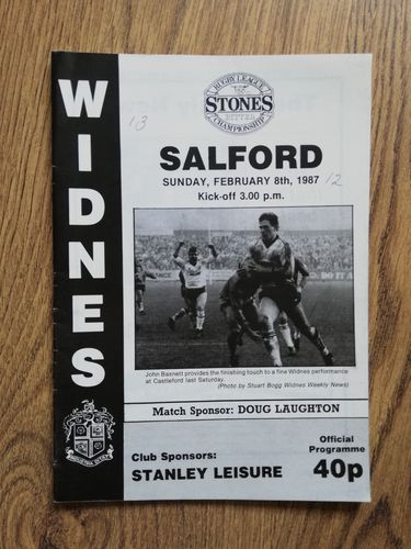Widnes v Salford Feb 1987 Rugby League Programme