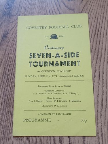 Coventry Centenary Sevens April 1974 Rugby Programme