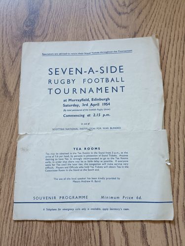 Murrayfield Sevens April 1954 Rugby Programme