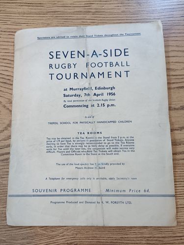 Murrayfield Sevens April 1956 Rugby Programme