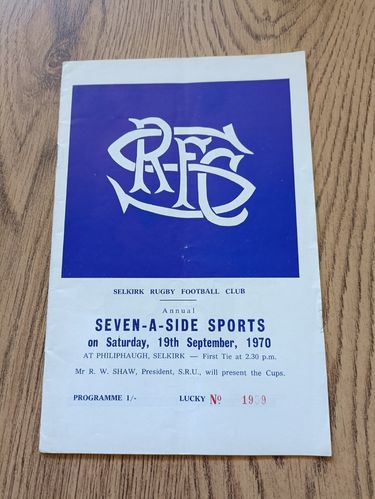 Selkirk Sevens Sept 1970 Rugby Programme
