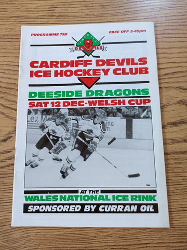 Cardiff Devils v Deeside Dragons Dec 1987 Welsh Cup Ice Hockey Programme