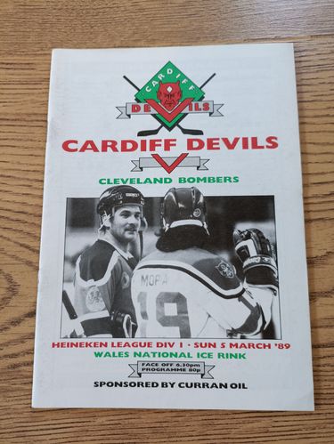 Cardiff Devils v Cleveland Bombers March 1989 Ice Hockey Programme