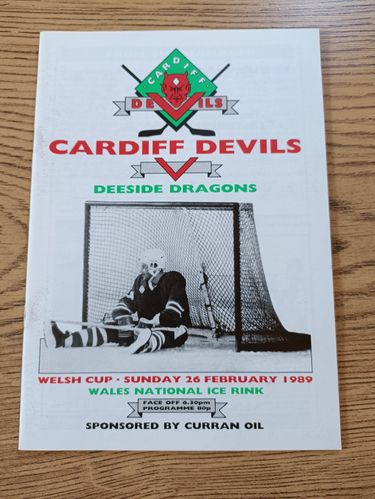 Cardiff Devils v Deeside Dragons Feb 1989 Welsh Cup Ice Hockey Programme