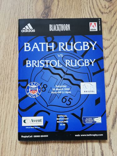 Bath v Bristol March 2000 Rugby Programme