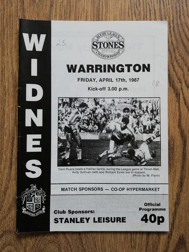 Widnes v Warrington April 1987 Rugby League Programme