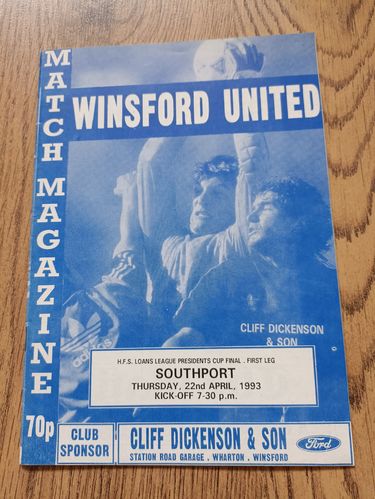 Winsford United v Southport Apr 1993 President's Cup Final Football Programme