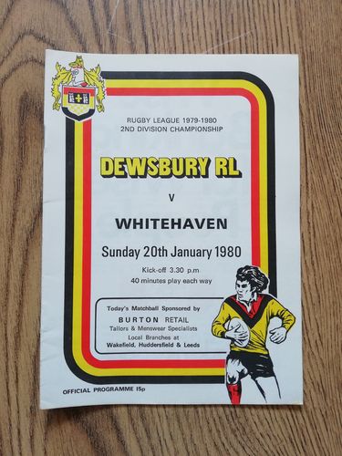 Dewsbury v Whitehaven Jan 1980 Rugby League Programme