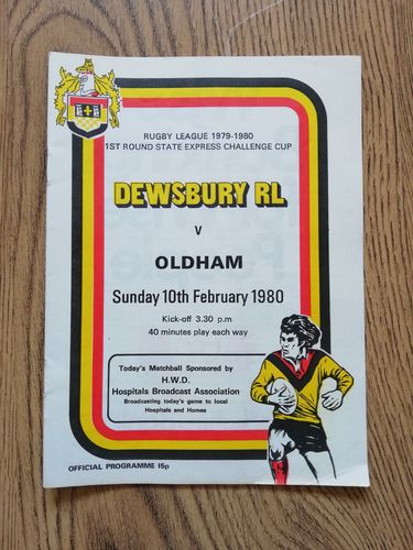 Dewsbury v Oldham Feb 1980 Challenge Cup Rugby League Programme