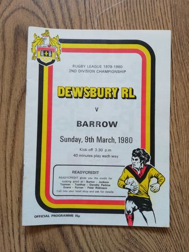 Dewsbury v Barrow March 1980 Rugby League Programme