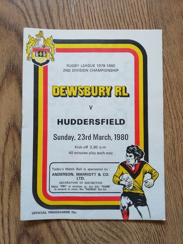 Dewsbury v Huddersfield March 1980 Rugby League Programme