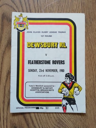 Dewsbury v Featherstone Rovers Nov 1980 JP Trophy Rugby League Programme
