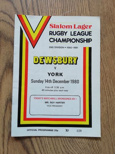 Dewsbury v York Dec 1980 Rugby League Programme