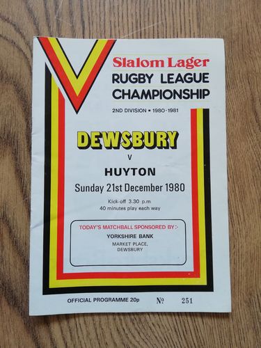 Dewsbury v Huyton Dec 1980 Rugby League Programme