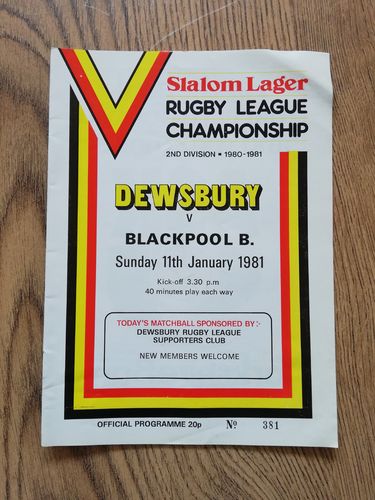 Dewsbury v Blackpool Borough Jan 1981 Rugby League Programme
