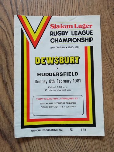 Dewsbury v Huddersfield Feb 1981 Rugby League Programme
