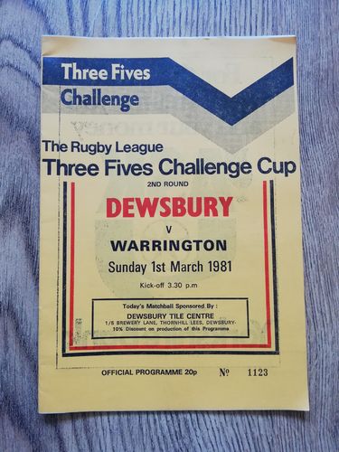 Dewsbury v Warrington March 1981 Challenge Cup Rugby League Programme