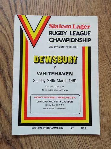 Dewsbury v Whitehaven March 1981 Rugby League Programme