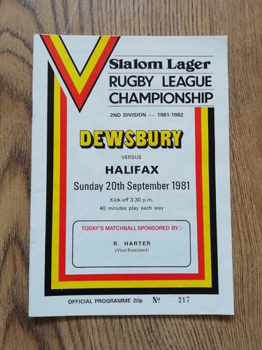 Dewsbury v Halifax Sept 1981 Rugby League Programme