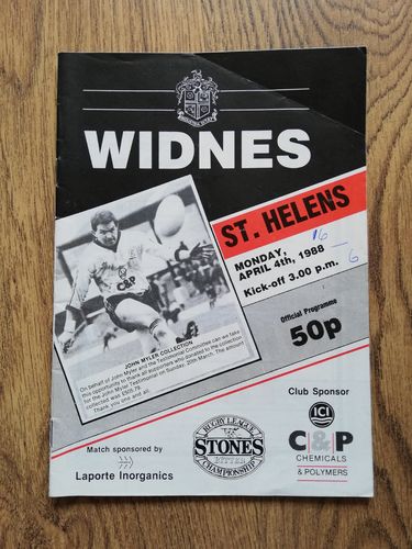 Widnes v St Helens Apr 1988 Rugby League Programme