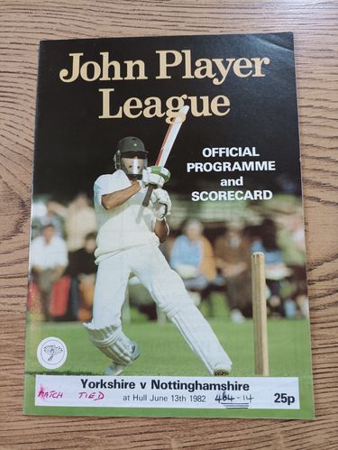 Yorkshire v Nottinghamshire June 1982 John Player League Cricket Programme