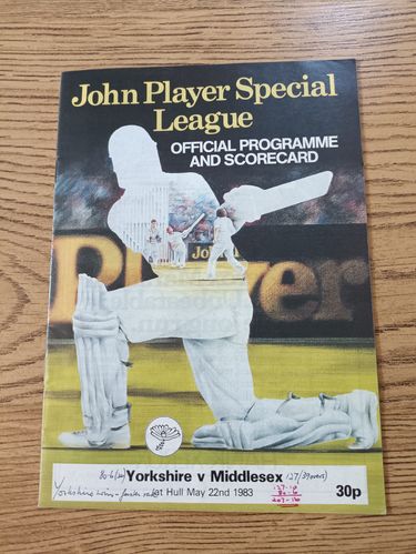 Yorkshire v Middlesex May 1983 John Player League Cricket Programme
