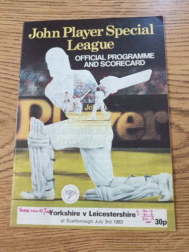 Yorkshire v Leicestershire July 1983 John Player League Cricket Programme