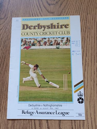 Derbyshire v Nottinghamshire Aug 1987 Refuge Assurance League Cricket Programme