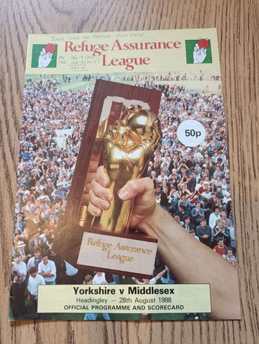Yorkshire v Middlesex Aug 1988 Refuge Assurance League Cricket Programme