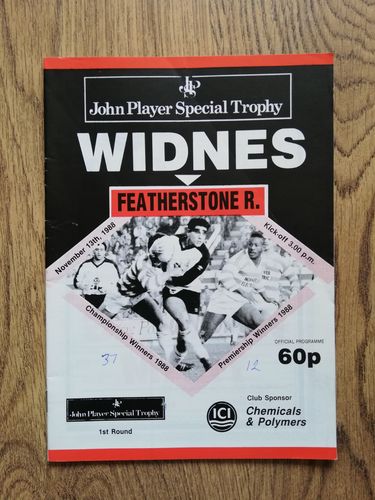 Widnes v Featherstone Nov 1988 John Player Trophy Rugby League Programme