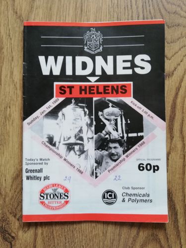 Widnes v St Helens Jan 1989 Rugby League Programme