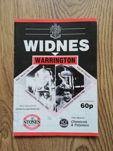 Widnes v Warrington March 1989 Rugby League Programme
