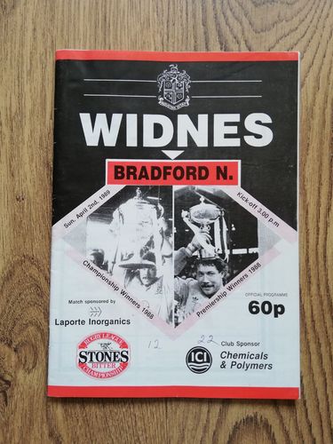 Widnes v Bradford Northern April 1989 Rugby League Programme