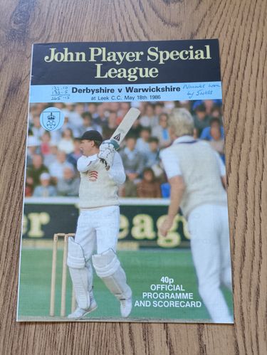 Derbyshire v Warwickshire May 1986 John Player League Cricket Programme