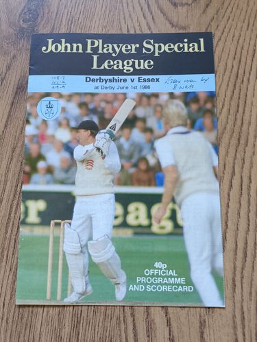Derbyshire v Essex June 1986 John Player League Cricket Programme