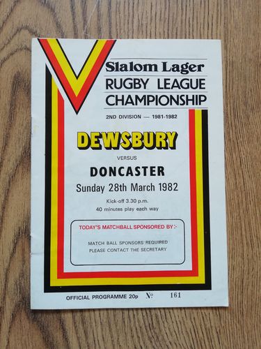Dewsbury v Doncaster March 1982 Rugby League Programme